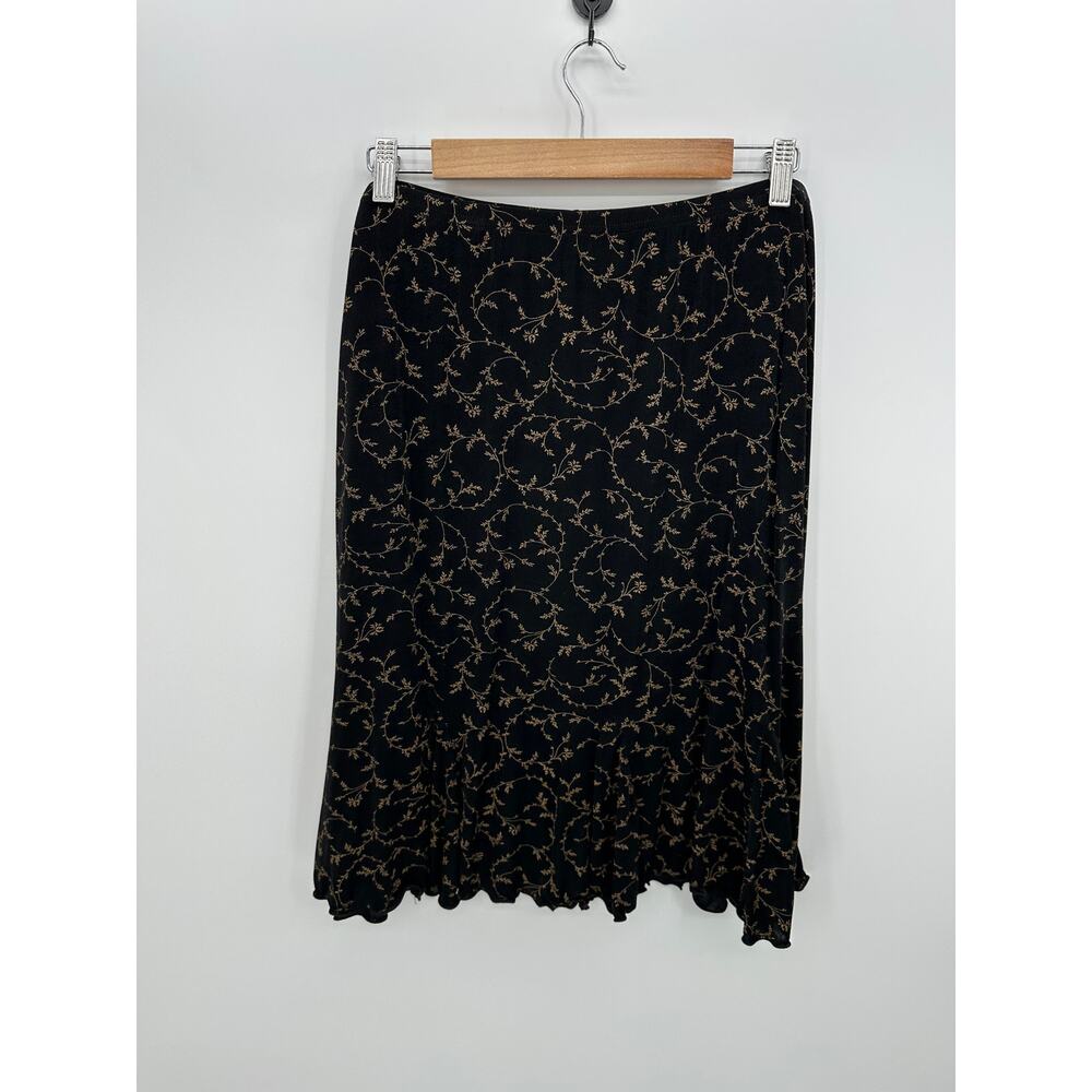 Briggs‎ New York Womens Black Floral Midi Skirt 1XL Y2K Dark Romantic Whimsigoth